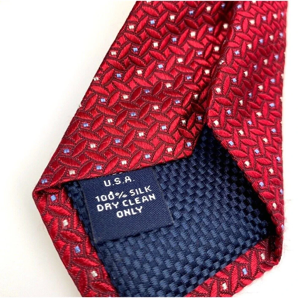 DANIEL CREMIEUX Tie Red 100% Silk Micro Squares Oval Geometric Men's Necktie 60